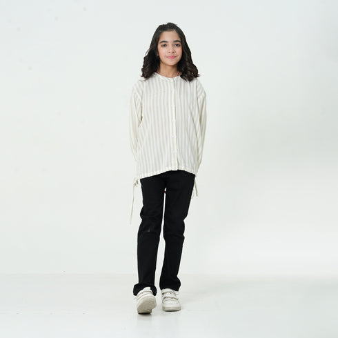 White Striped Button Down Top